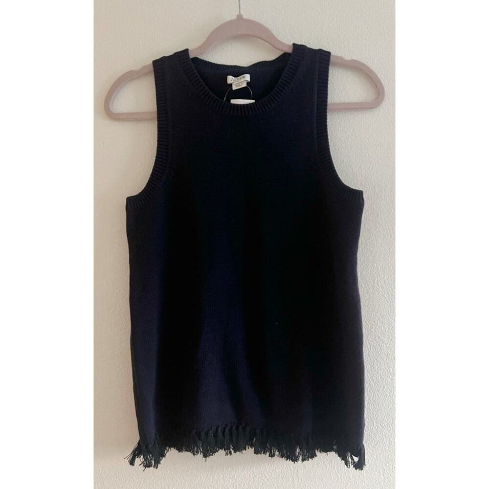 NWT J. Crew Navy Blue Knit Fringe Hem Tank XS